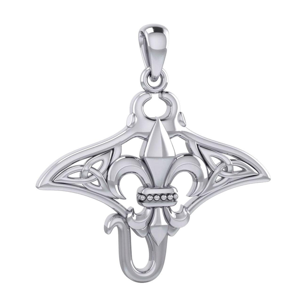 Celtic Manta Ray with Fleur De Lis Symbol Sterling Silver Pendant TPD6073