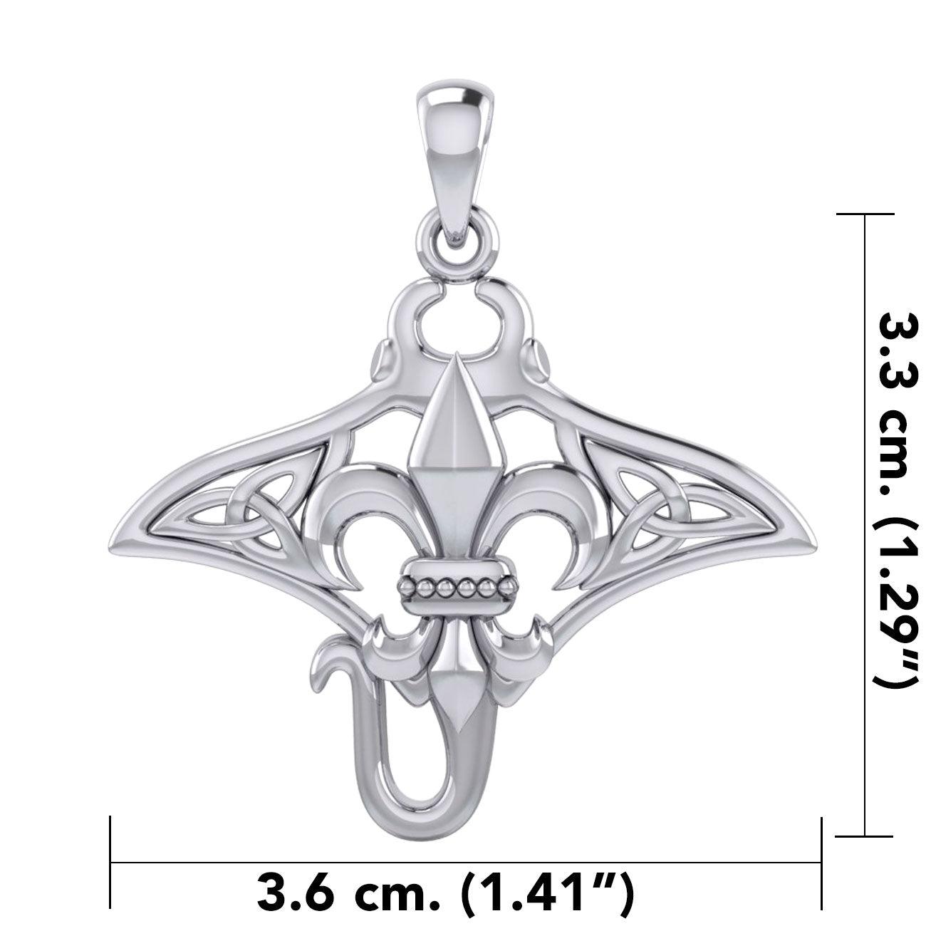 Celtic Manta Ray with Fleur De Lis Symbol Sterling Silver Pendant TPD6073
