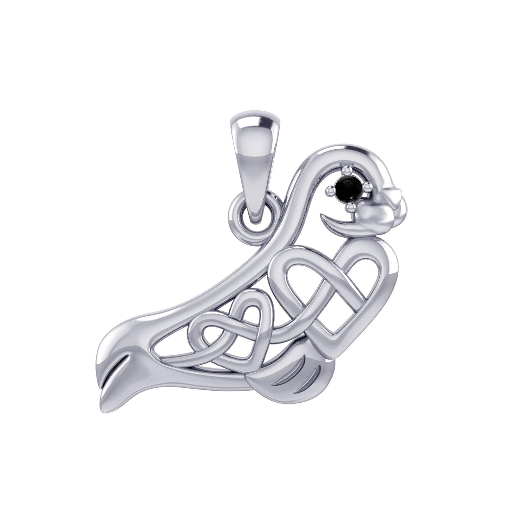 Seal with double Celtic Heart and Gemstone Eye Silver Pendant TPD6076