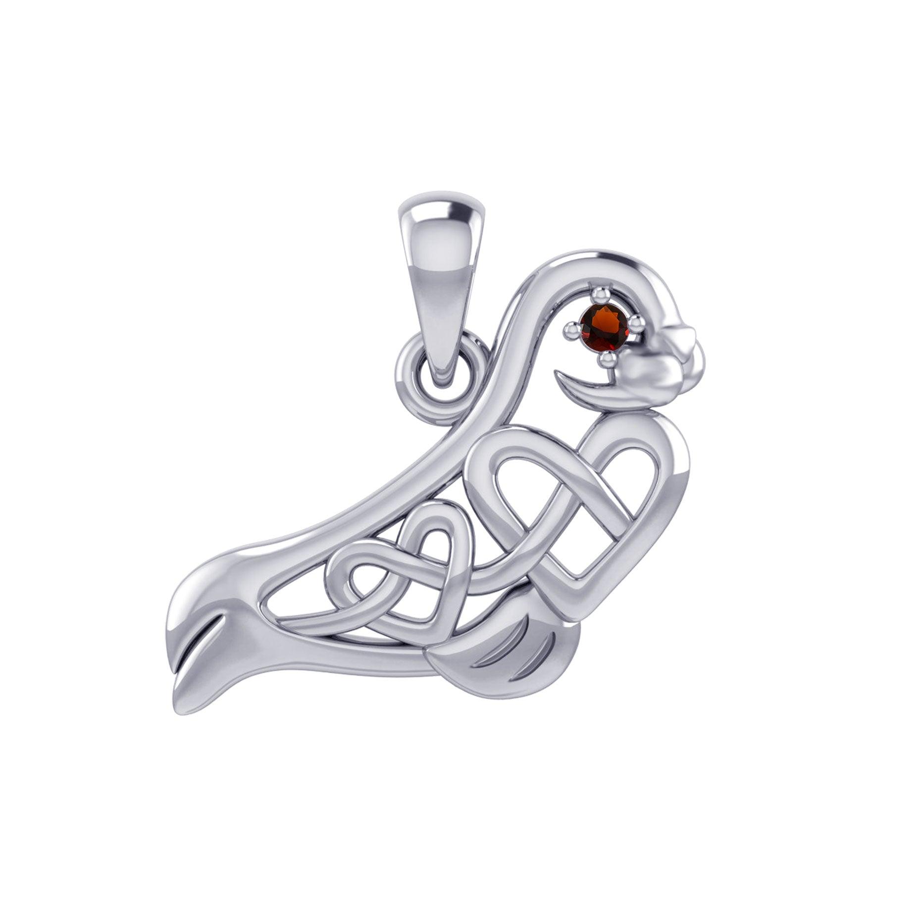 Seal with double Celtic Heart and Gemstone Eye Silver Pendant TPD6076