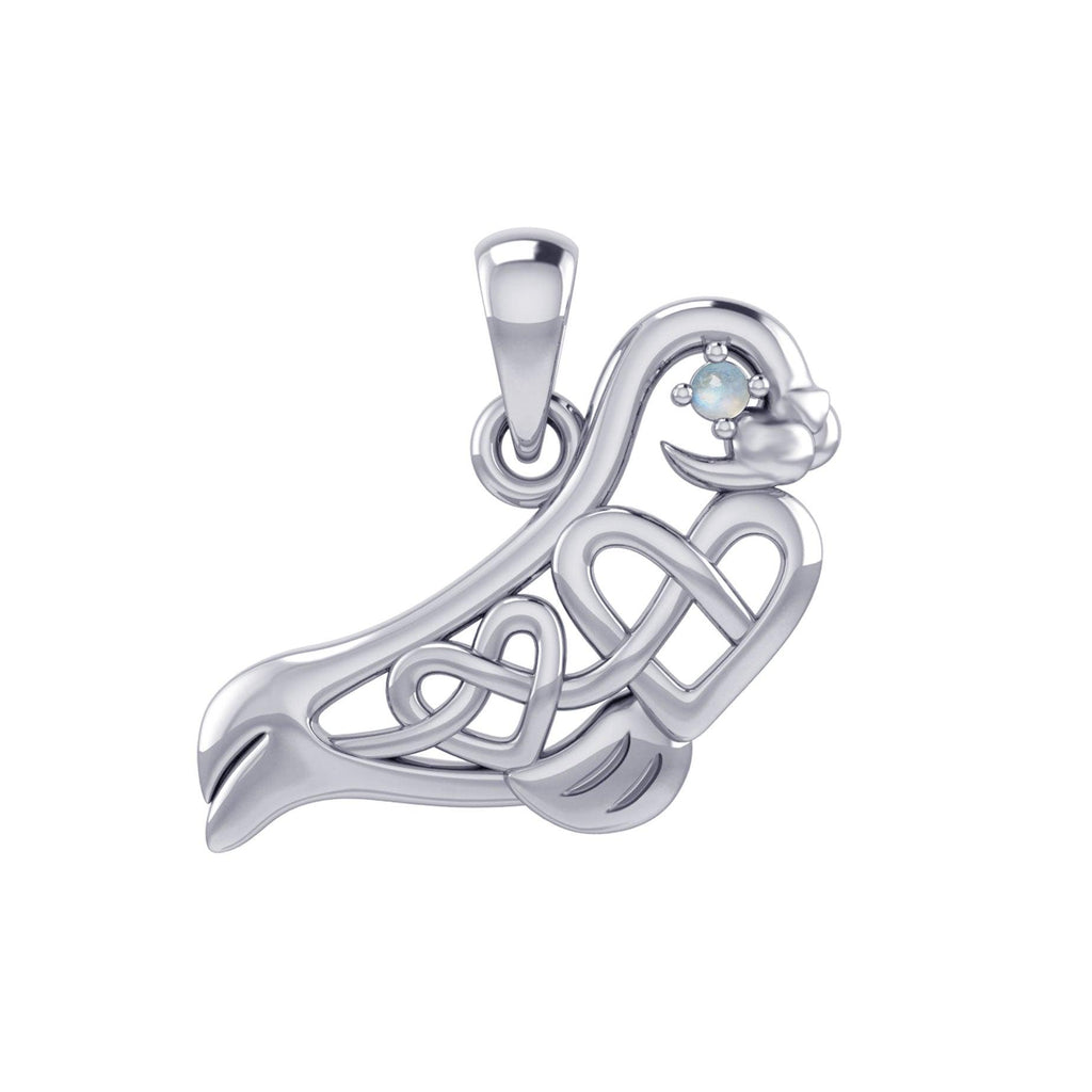 Seal with double Celtic Heart and Gemstone Eye Silver Pendant TPD6076