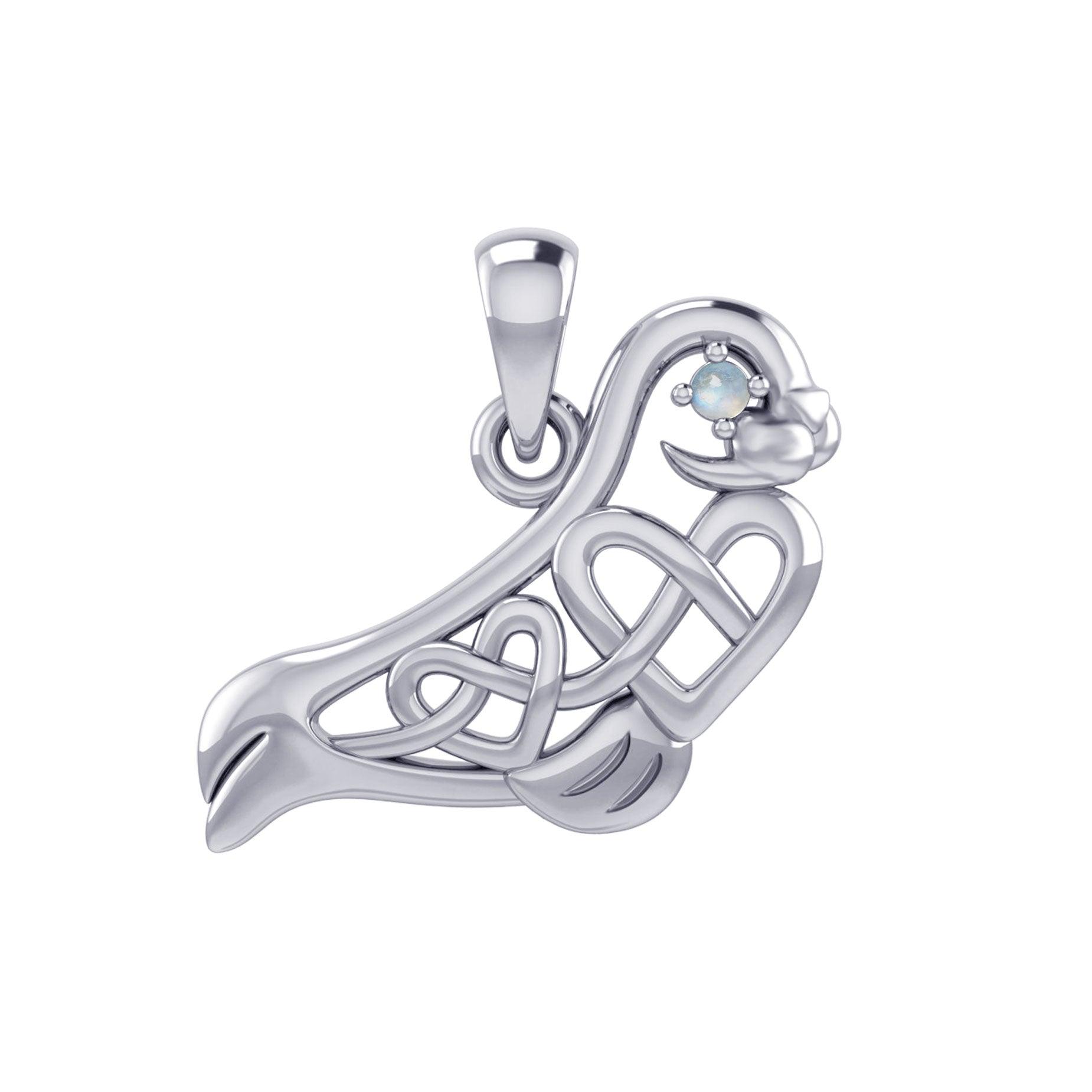 Seal with double Celtic Heart and Gemstone Eye Silver Pendant TPD6076