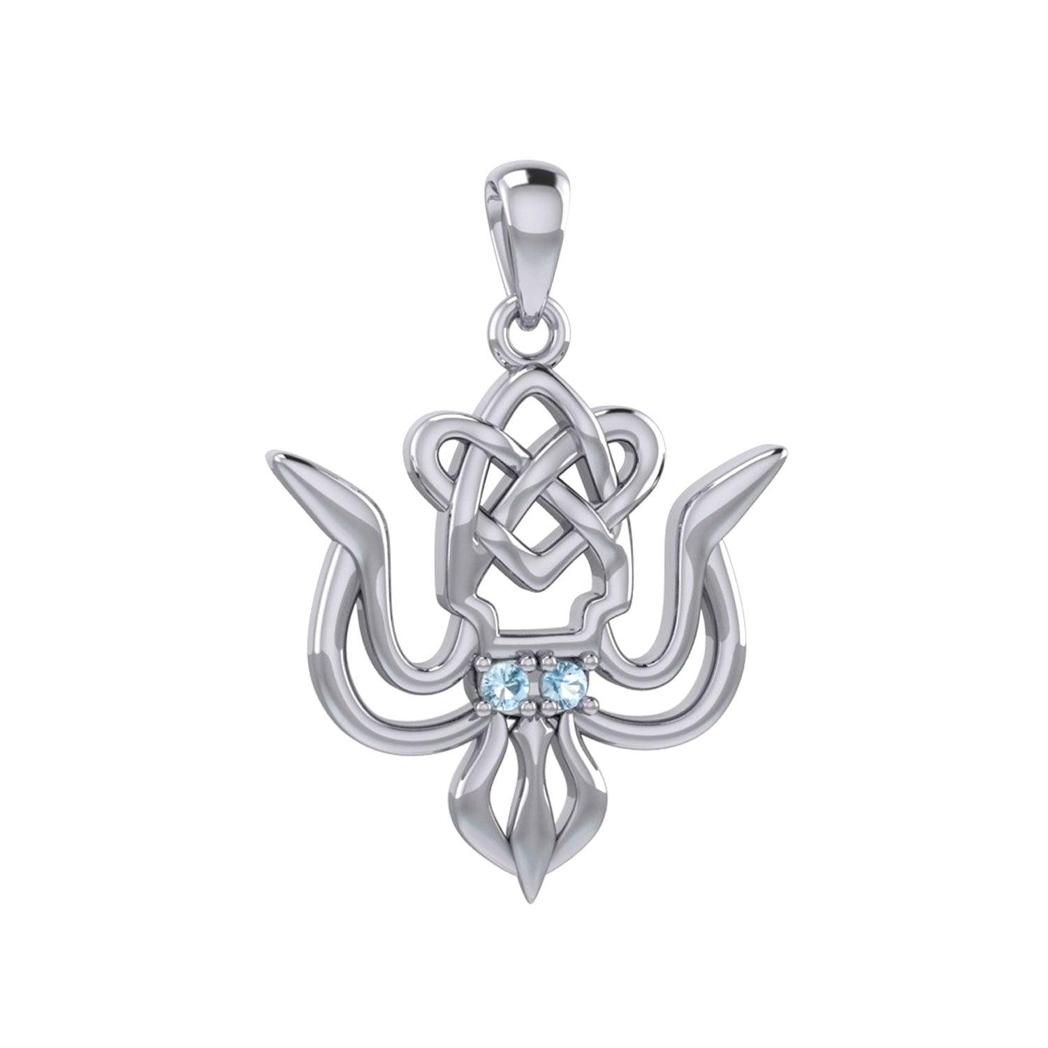 Cuttlefish with Celtic Heart and Gemstone Eyes Silver Pendant TPD6077