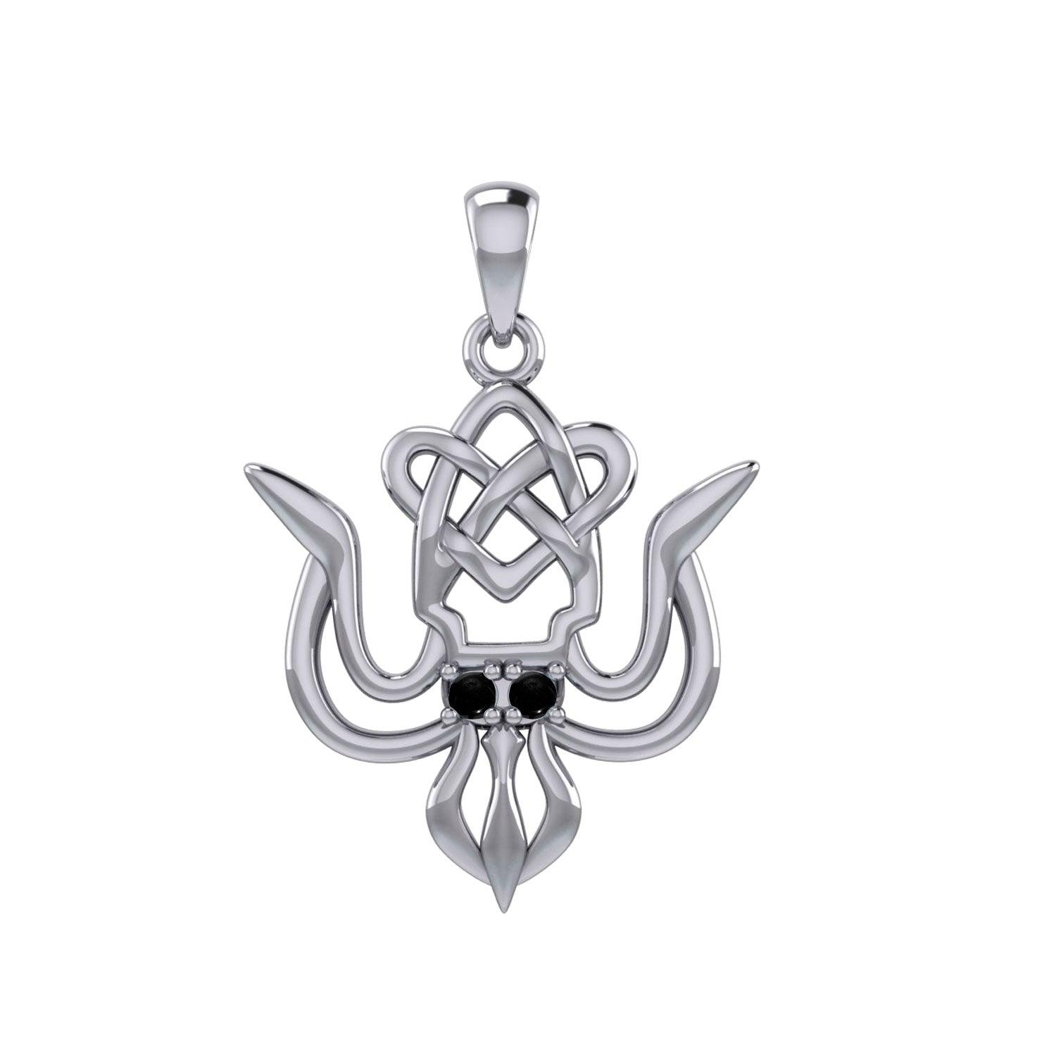 Cuttlefish with Celtic Heart and Gemstone Eyes Silver Pendant TPD6077