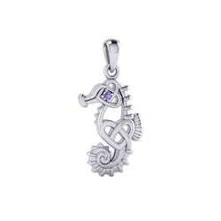 Celtic Seahorse And Double Heart With Stone Pendant TPD6080 | Pendant | Wiccan Center