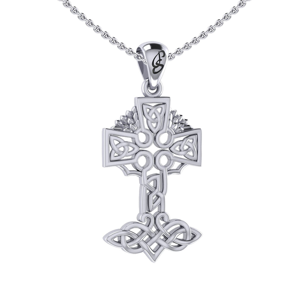 Celtic Tree of Life Irish Cross Sterling Silver Pendant TPD6123