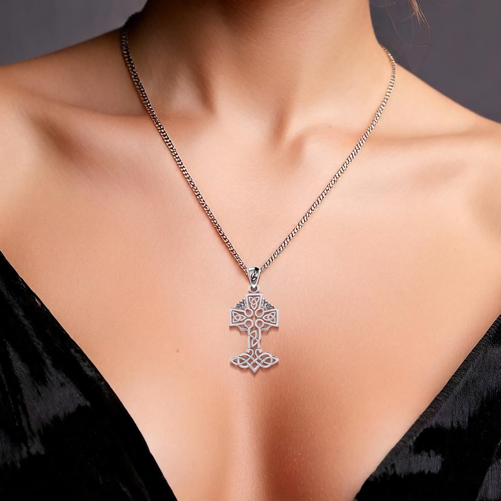 Celtic Tree of Life Irish Cross Sterling Silver Pendant TPD6123