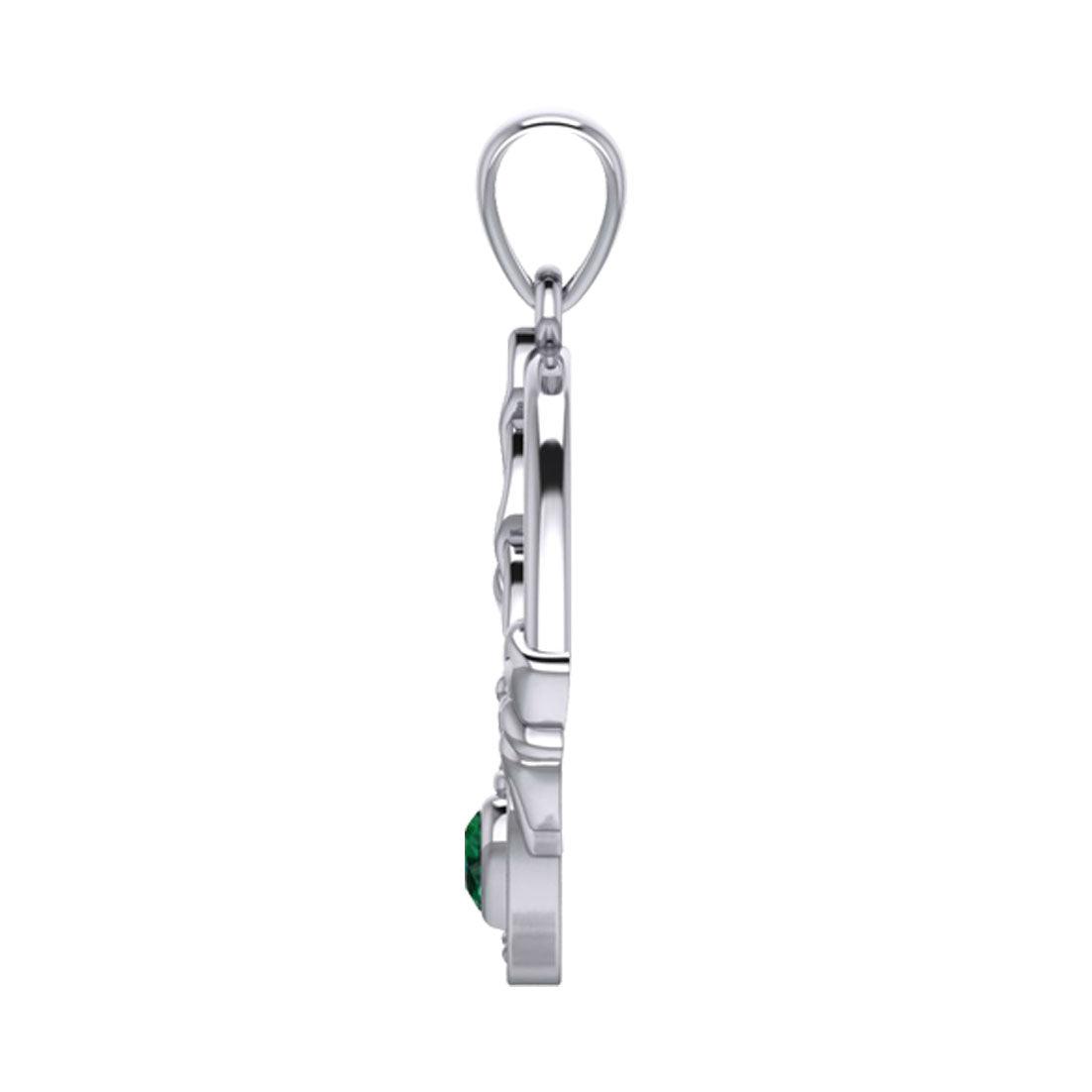 Claddagh and Celtic Crescent Moon with Heart Gemstone Sterling Silver Pendant TPD6130