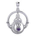 Claddagh and Celtic Crescent Moon with Heart Gemstone Sterling Silver Pendant TPD6130
