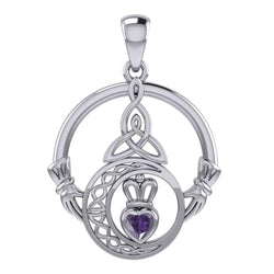 Claddagh and Celtic Crescent Moon with Heart Gemstone Sterling Silver Pendant TPD6130 | Pendant | Wiccan Center
