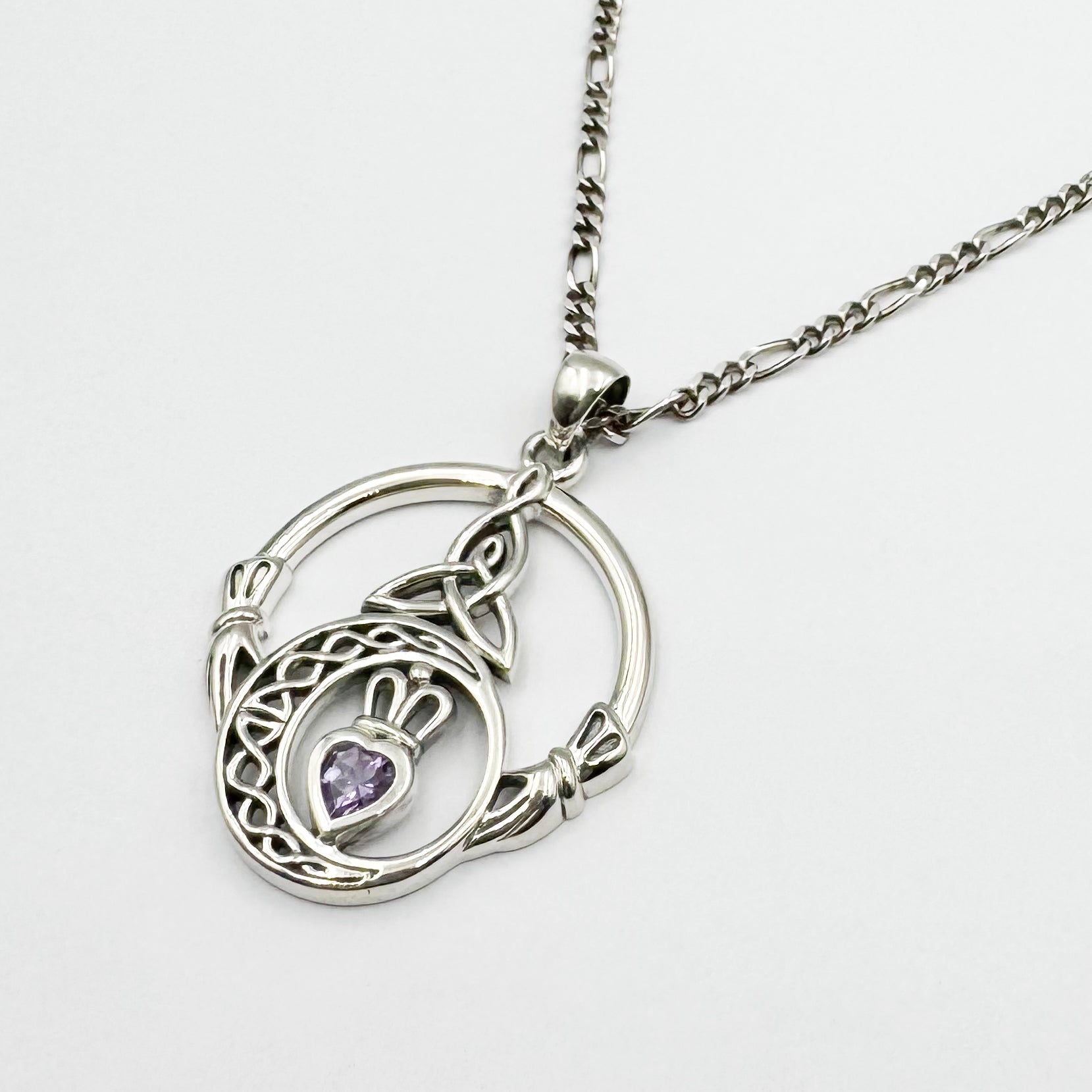 Claddagh and Celtic Crescent Moon with Heart Gemstone Sterling Silver Pendant TPD6130