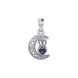 Peter Stone Celtic Crescent Moon Sterling Silver Pendant with Genuine Gemstone Claddagh Design TPD6193 | Pendant | Wiccan Center