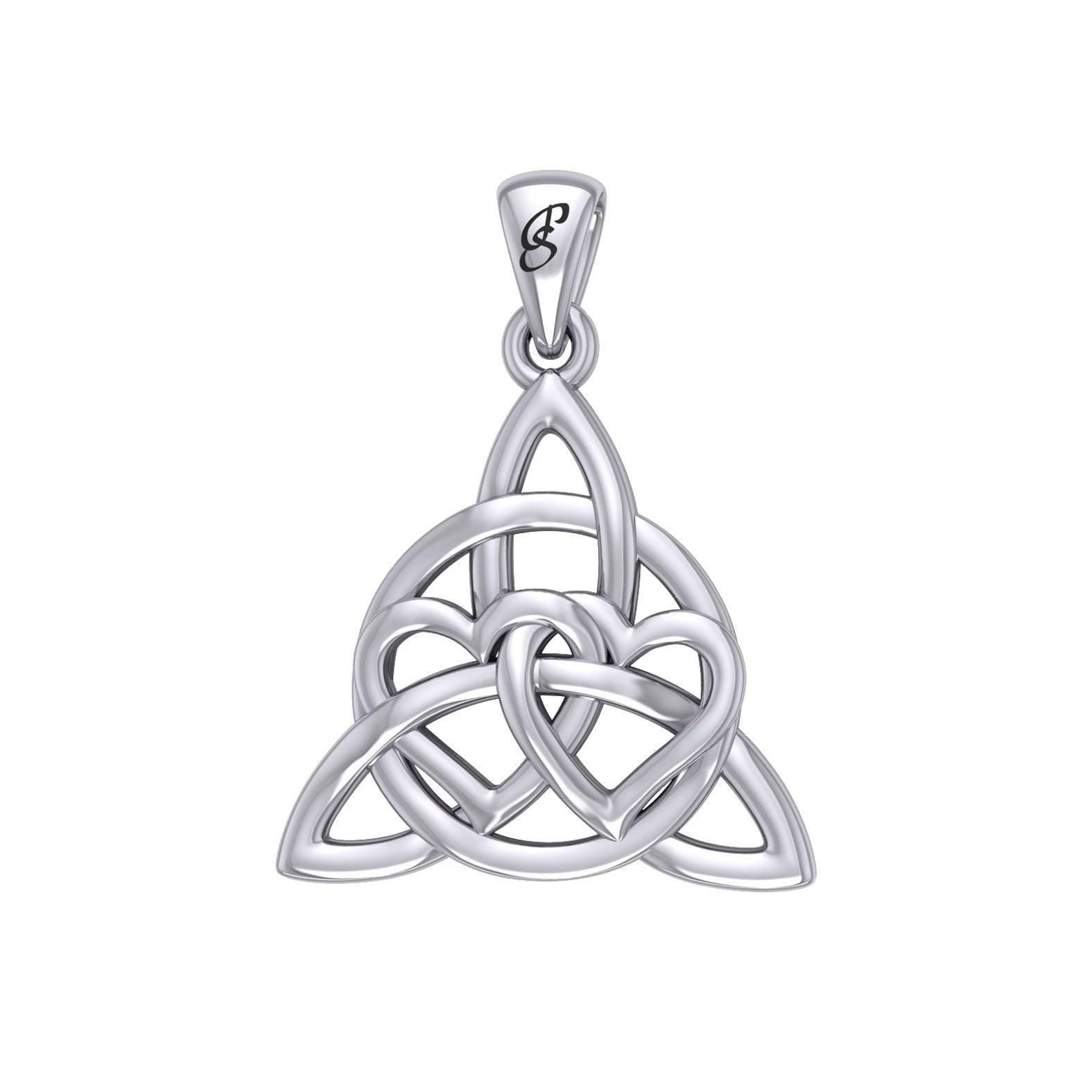 Enchantment Double Hearts Connected with Magic Celtic Triquetra Sterling Silver Pendant - TPD6194 by Peter Stone