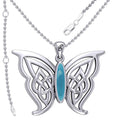 Soar Sterling Silver Joyful Celtic Butterfly  with Inlaid Stone Silver Pendant - TPD6202 by Peter Stone