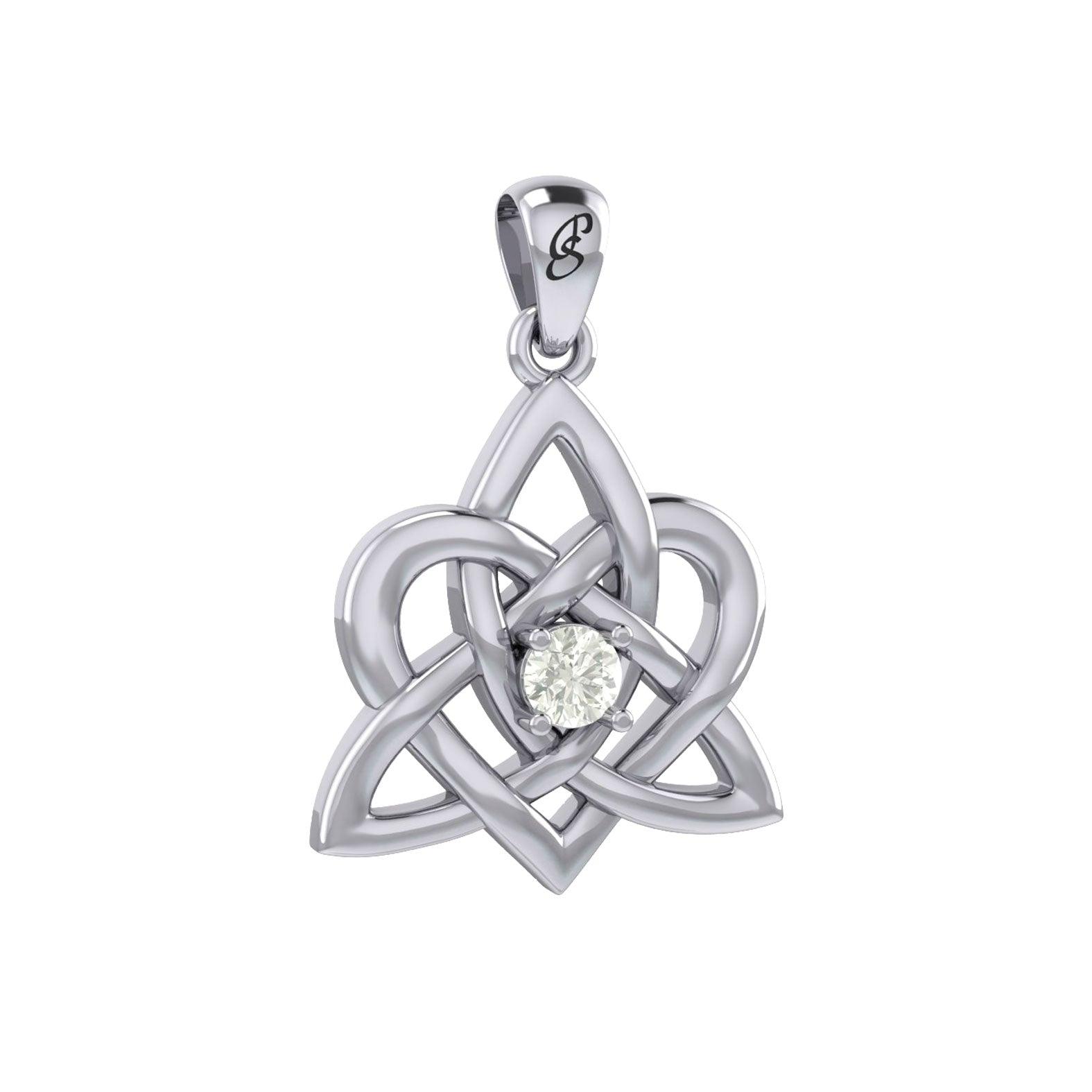 Peter Stone Jewelry: Sterling Silver Triquetra Celtic Heart Pendant with Gemstone – A Meaningful and Elegant Symbolic Necklace for Timeless Beauty TPD6207