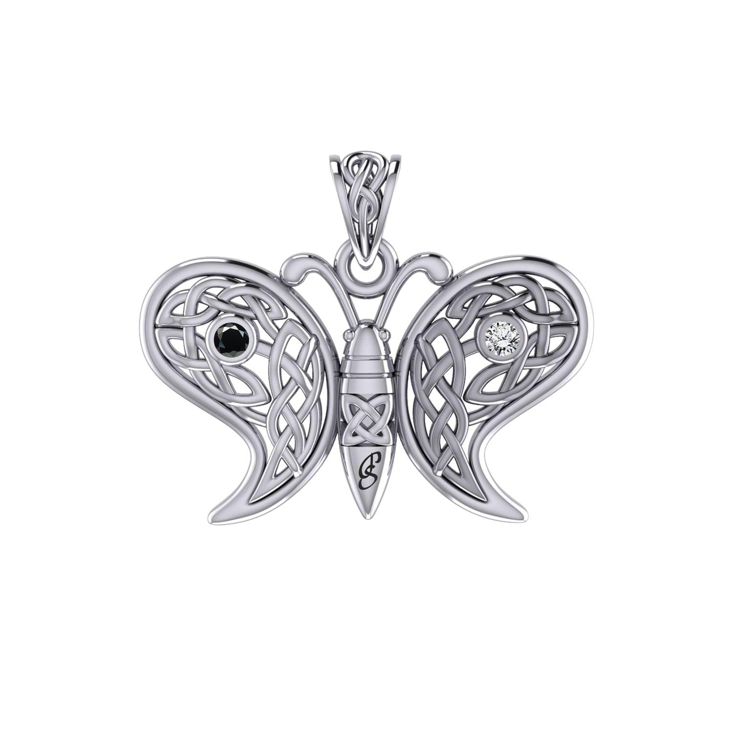 Sterling Silver Spiritual Harmony Celtic Yin Yang Gemstone butterfly Pendant by Peter Stone Jewelry TPD6208
