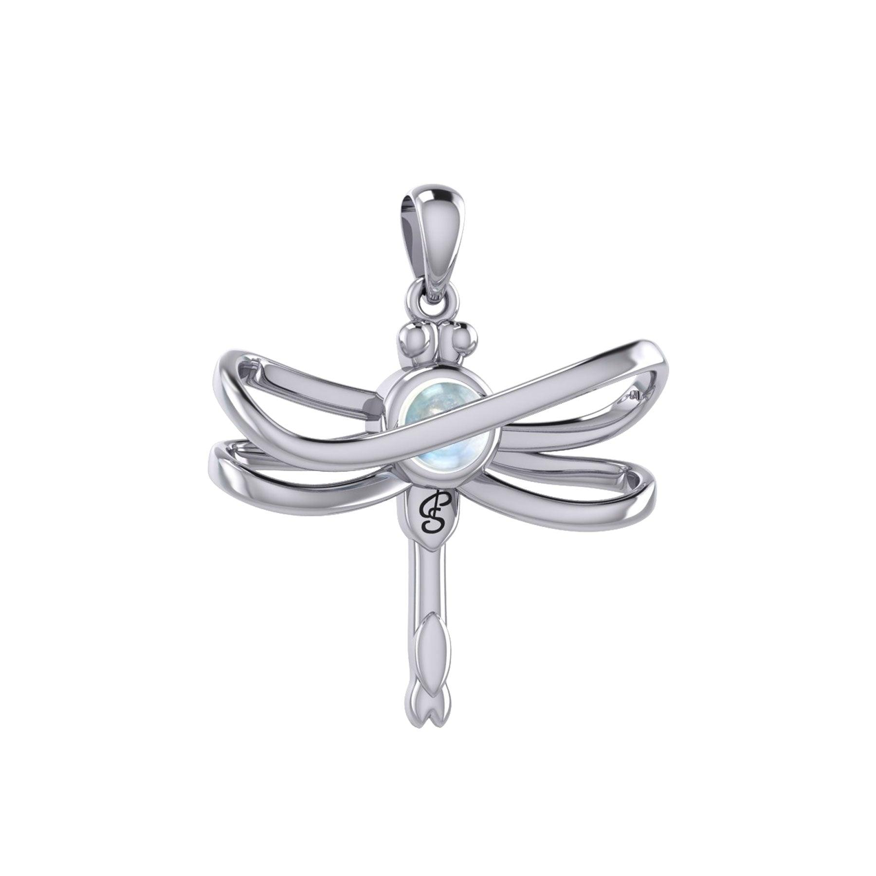 Ethereal Dragonfly Sterling Silver Pendant with Spiritual Gemstone by Peter Stone Jewelry - Divine Insect Symbolism for Spiritual Connection TPD6211