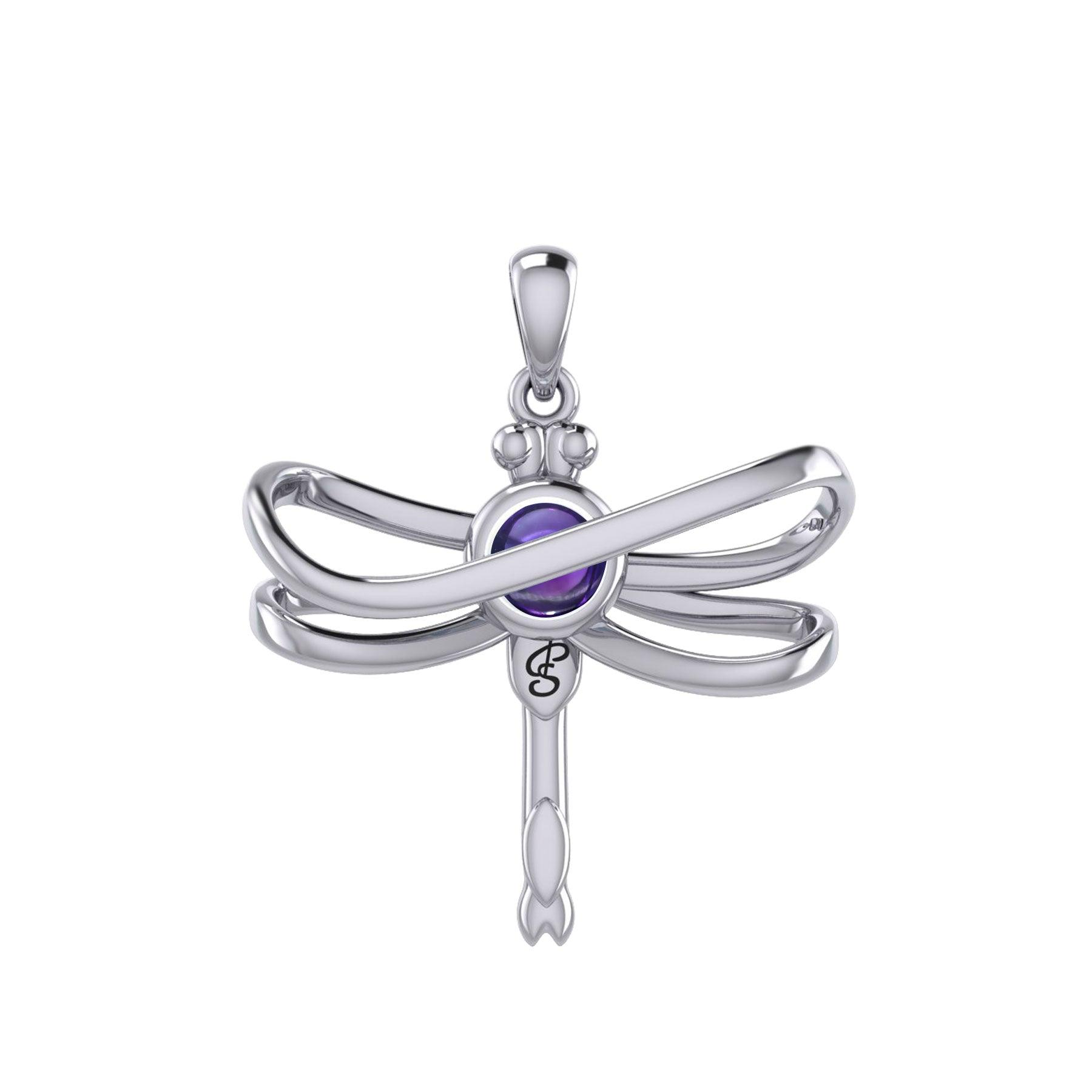 Ethereal Dragonfly Sterling Silver Pendant with Spiritual Gemstone by Peter Stone Jewelry - Divine Insect Symbolism for Spiritual Connection TPD6211