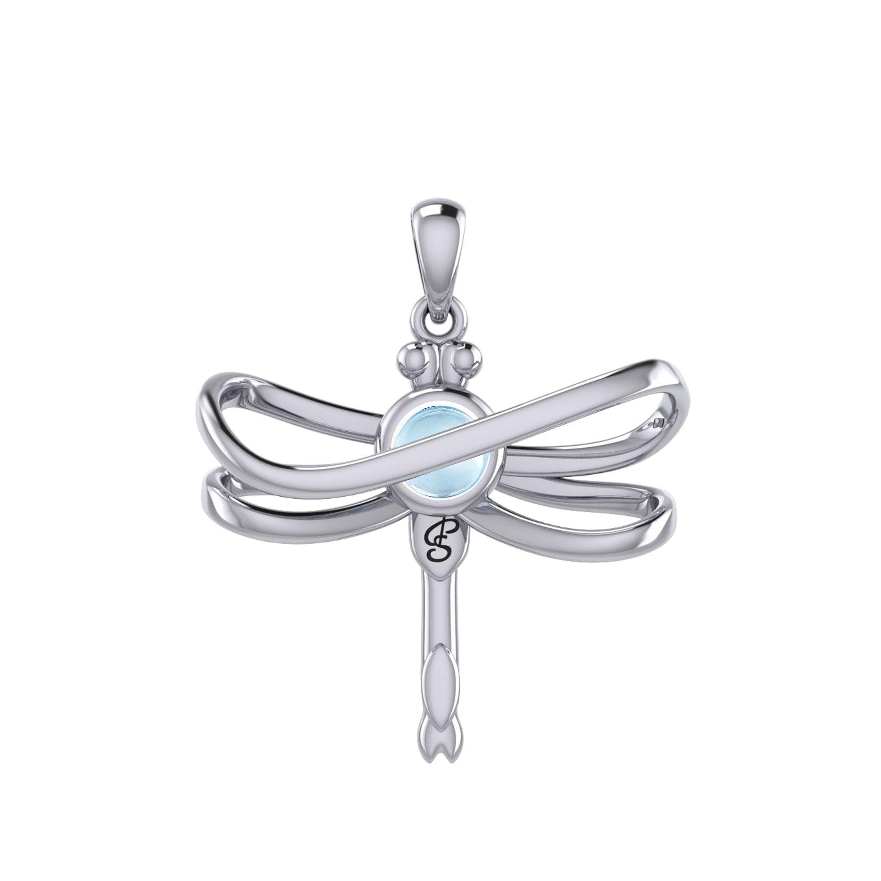 Ethereal Dragonfly Sterling Silver Pendant with Spiritual Gemstone by Peter Stone Jewelry - Divine Insect Symbolism for Spiritual Connection TPD6211