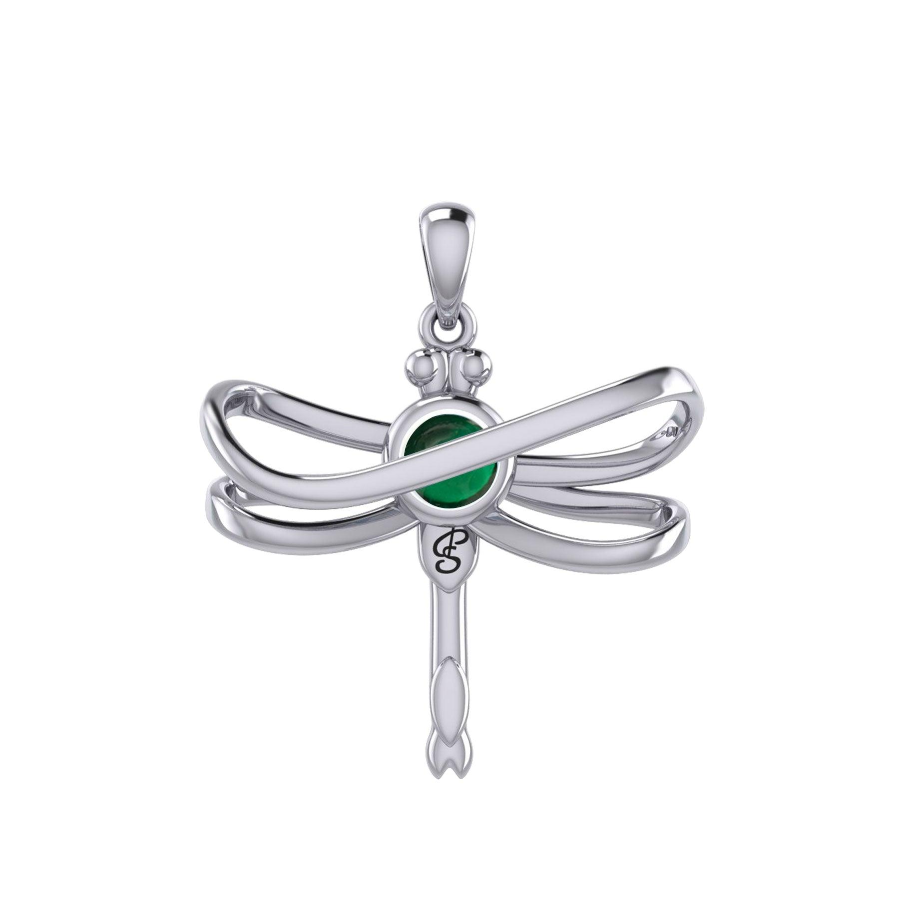 Ethereal Dragonfly Sterling Silver Pendant with Spiritual Gemstone by Peter Stone Jewelry - Divine Insect Symbolism for Spiritual Connection TPD6211