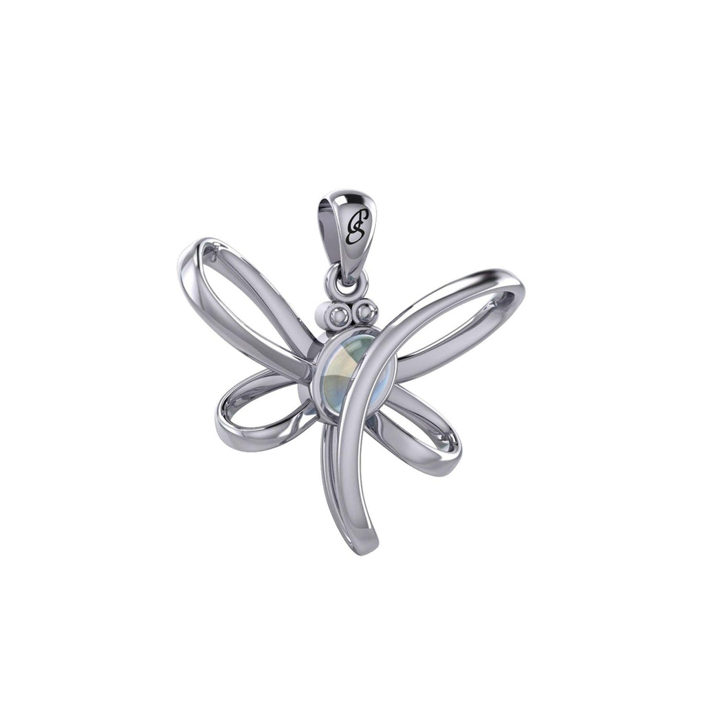 Serenity Soars: Eternal Dragonfly Sterling Silver Pendant with Oval Gemstone Connection by Peter Stone Jewelry - Inspiring Your Journey to Success TPD6212