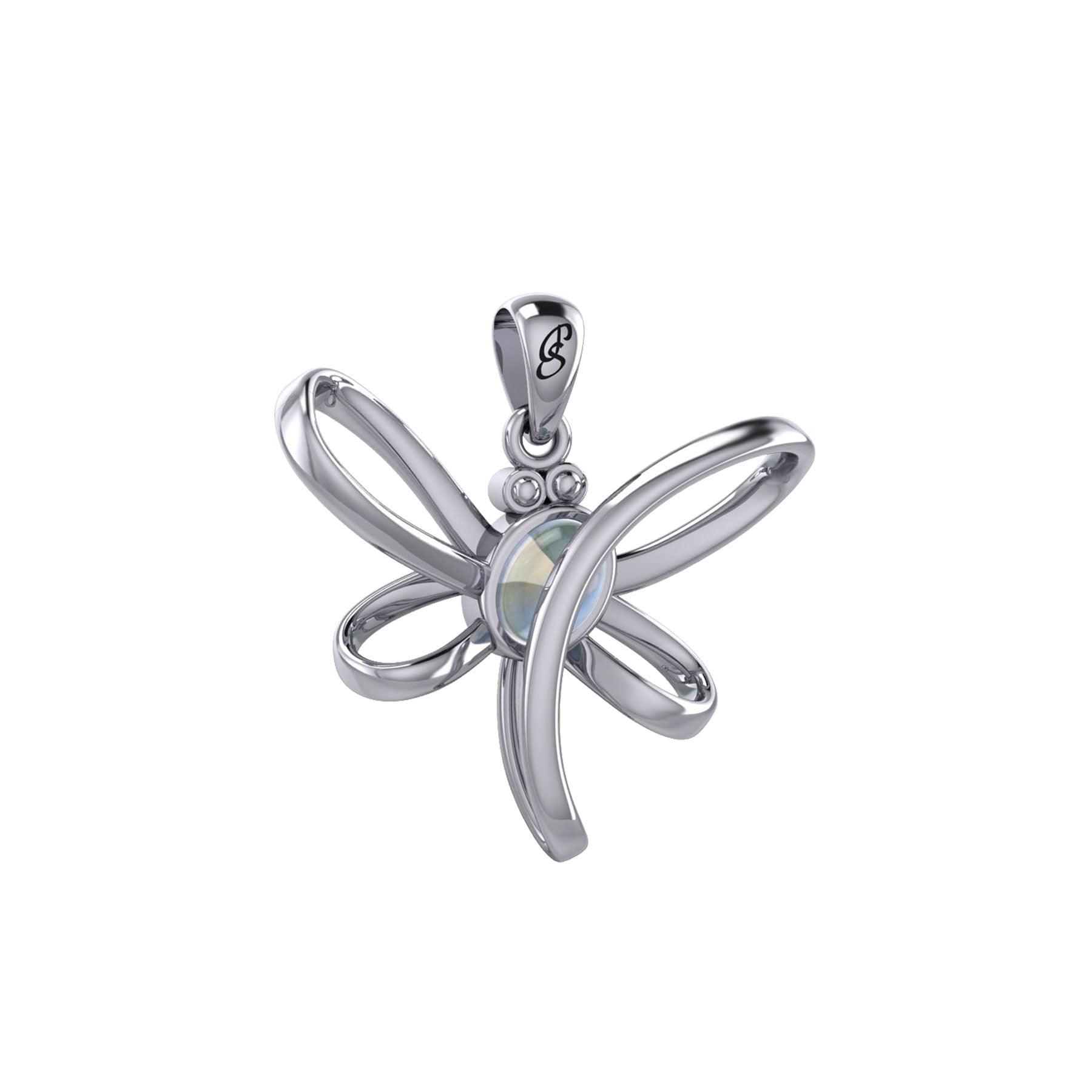 Serenity Soars: Eternal Dragonfly Sterling Silver Pendant with Oval Gemstone Connection by Peter Stone Jewelry - Inspiring Your Journey to Success TPD6212