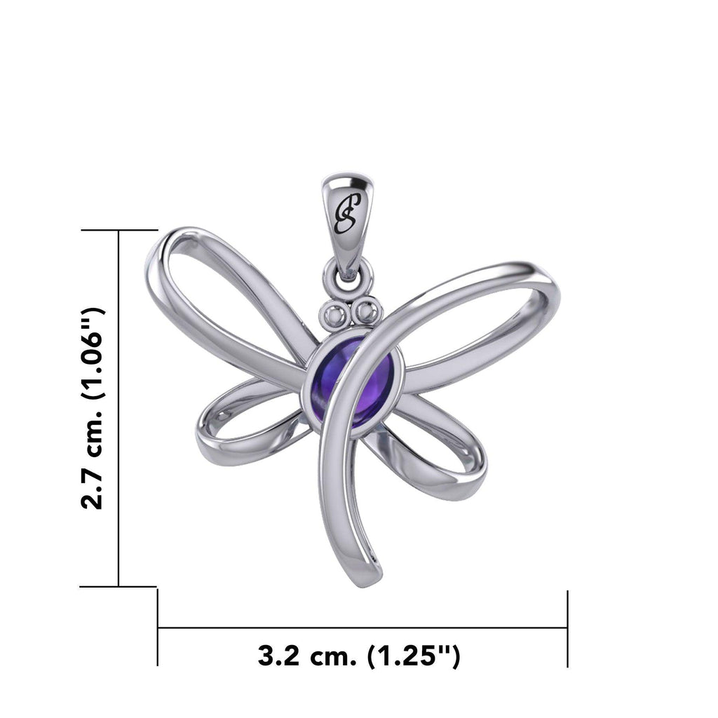 Serenity Soars: Eternal Dragonfly Sterling Silver Pendant with Oval Gemstone Connection by Peter Stone Jewelry - Inspiring Your Journey to Success TPD6212