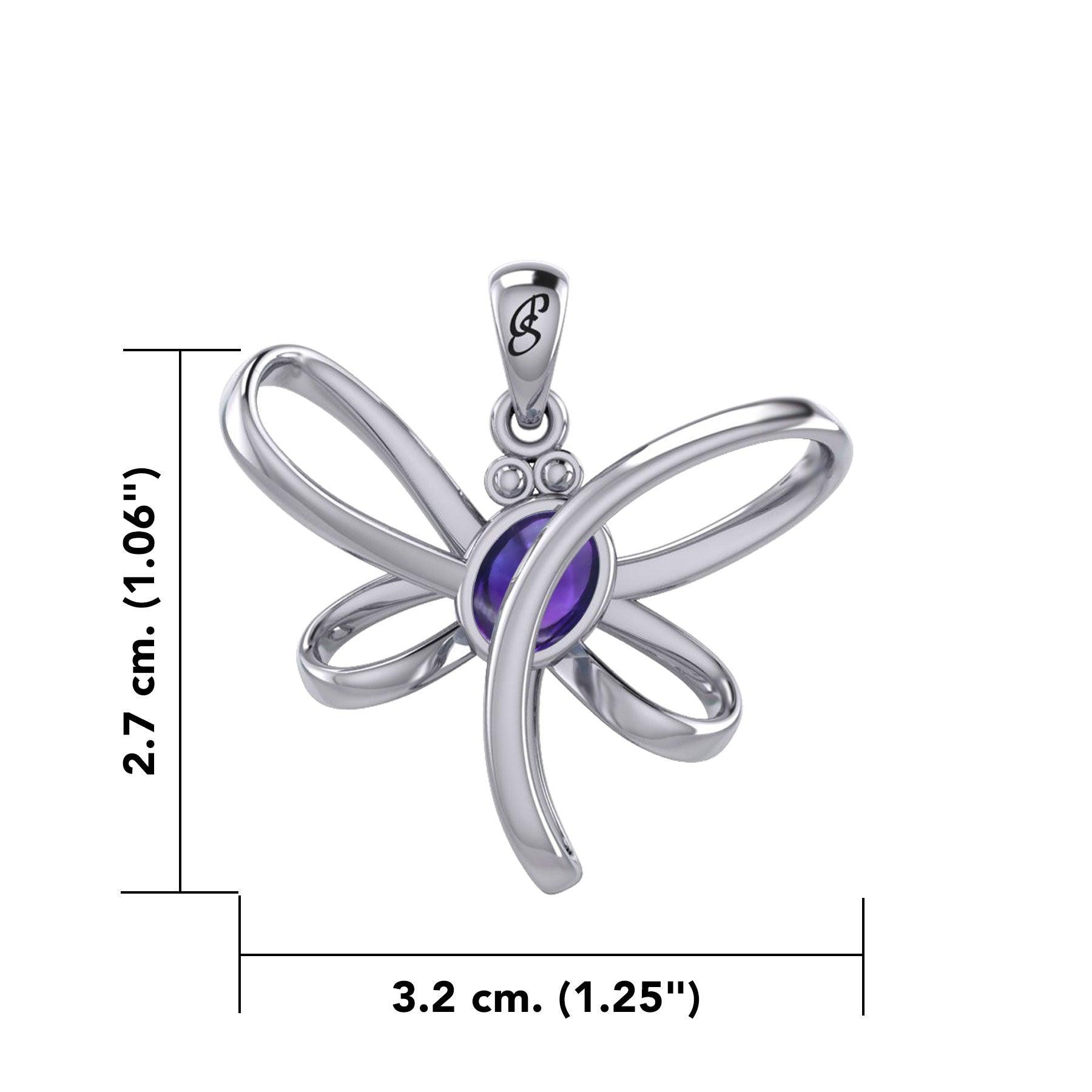 Serenity Soars: Eternal Dragonfly Sterling Silver Pendant with Oval Gemstone Connection by Peter Stone Jewelry - Inspiring Your Journey to Success TPD6212
