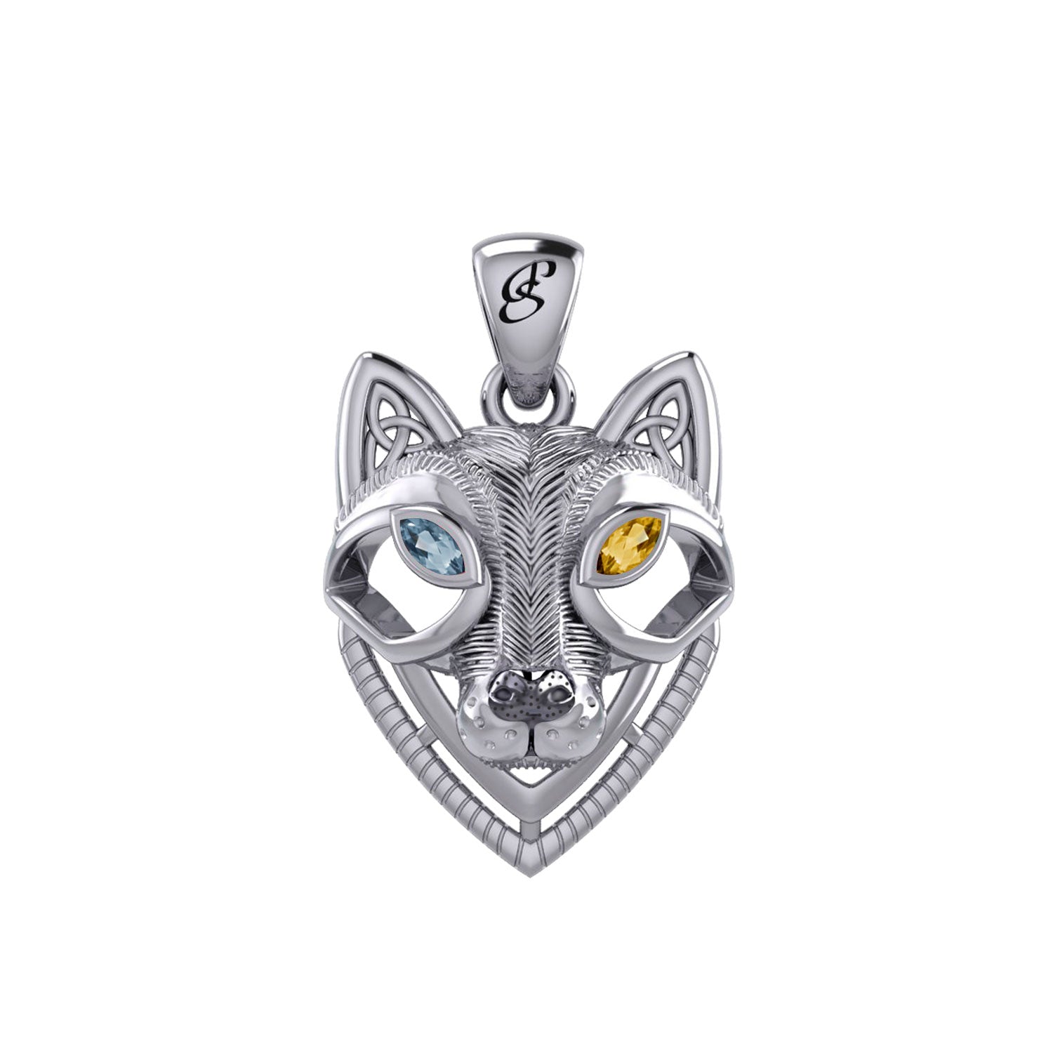 Celtic Wolf Spirit with Meaningful Gemstone Sterling Silver Pendant – Mystical Symbol of Spiritual Connection and Strength by Peter Stone Jewelry TPD6213