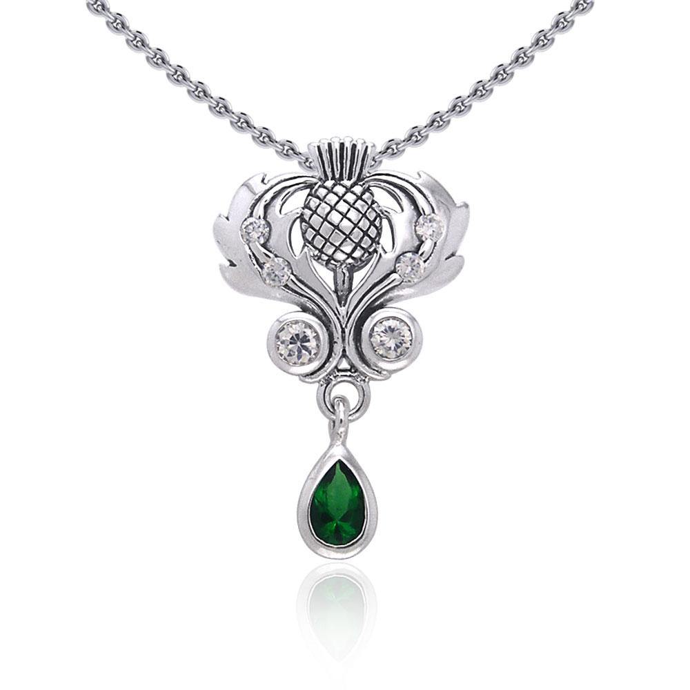 Renowned affirmation of Celtic tradition ~ Scottish Thistle Sterling Silver Pendant with Gemstone TPD687