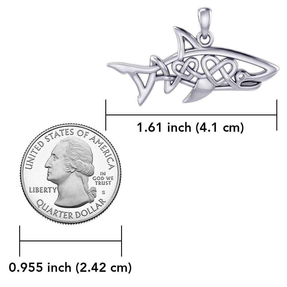 Shark with Double Celtic Heart Silver Pendant TPD7000