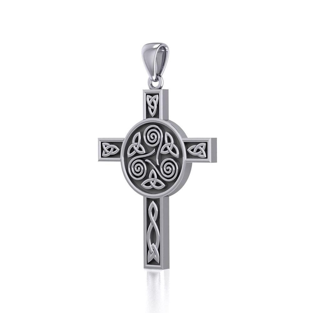 Celtic Knotwork Triskele Cross Sterling Silver Pendant TPD705