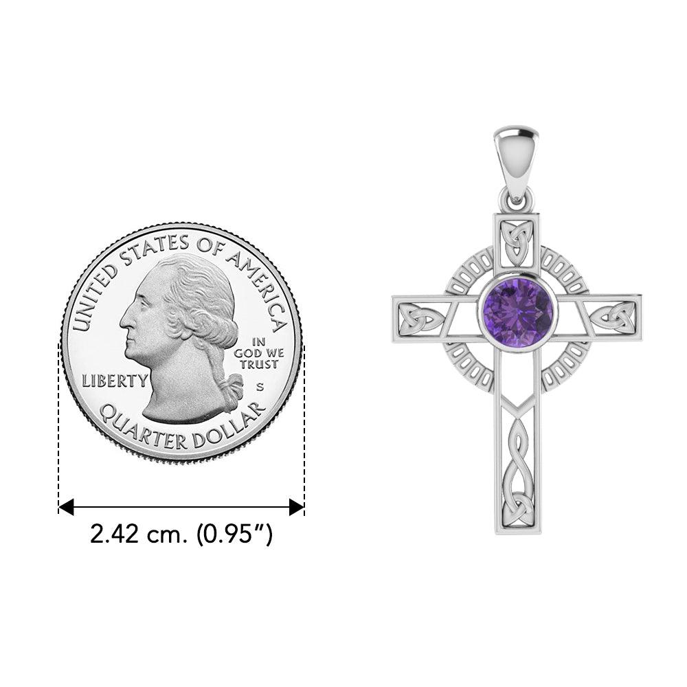 Celtic Knotwork Cross Sterling Silver with Gem Pendant TPD721
