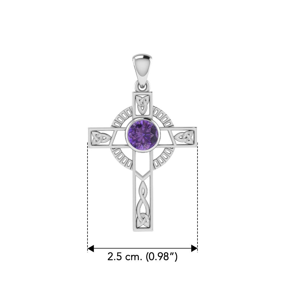 Celtic Knotwork Cross Sterling Silver with Gem Pendant TPD721