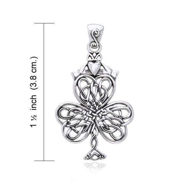 Celtic Knotwork Shamrock & Irish Claddagh Sterling Silver Pendant TPD957