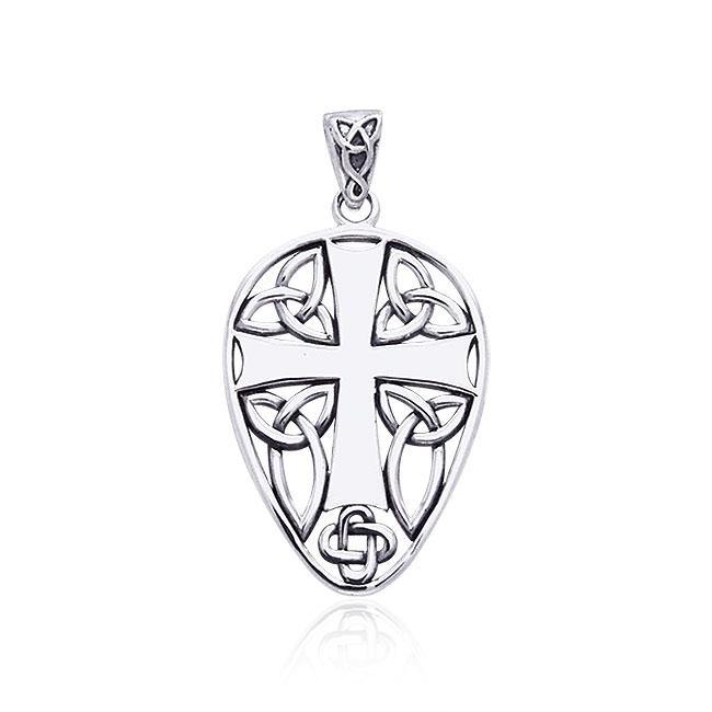 Celtic Knotwork Cross Shield Sterling Silver Pendant by Courtney Davis TPD990