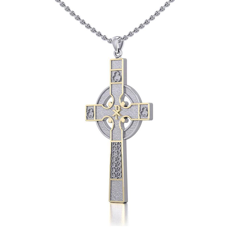 Medieval Celtic Cross Silver and 18K Gold Accent Pendant TPV121