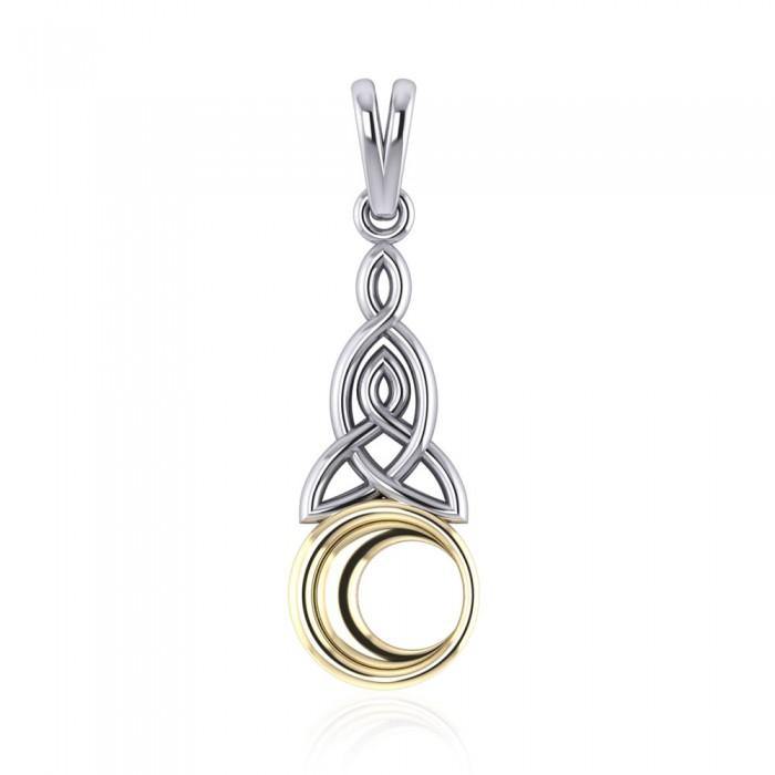Celtic Crescent Moon Triquetra Sterling Silver With 14K Gold Accent Pendant TPV1358