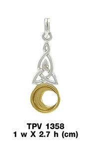 Celtic Crescent Moon Triquetra Sterling Silver With 14K Gold Accent Pendant TPV1358