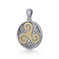 Celtic Triple Spiral Trinity/Triquetra Sterling Silver and 14K Gold Accent Pendant TPV345