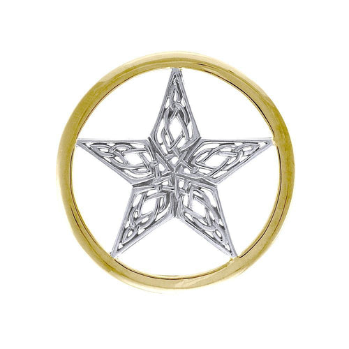 A Timeless Magick in Celtic Knotwork ~ A Five-Pointed Star in 14K Gold Accent Pendant TPV3459 | Pendant | Wiccan Center