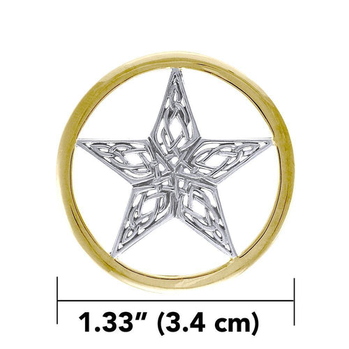 A Timeless Magick in Celtic Knotwork ~ A Five-Pointed Star in 14K Gold Accent Pendant TPV3459 | Pendant | Wiccan Center