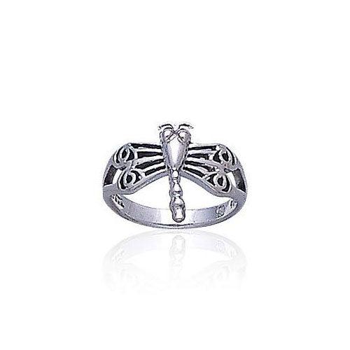 Dragonfly with Circles Sterling Silver Ring TR1326
