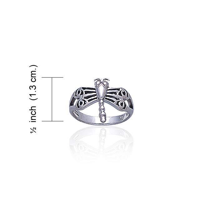 Dragonfly with Circles Sterling Silver Ring TR1326
