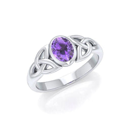 Love in interconnectedness ~ Sterling Silver Celtic Triquetra Knot Ring with Gemstone TR1420 | Ring | Wiccan Center