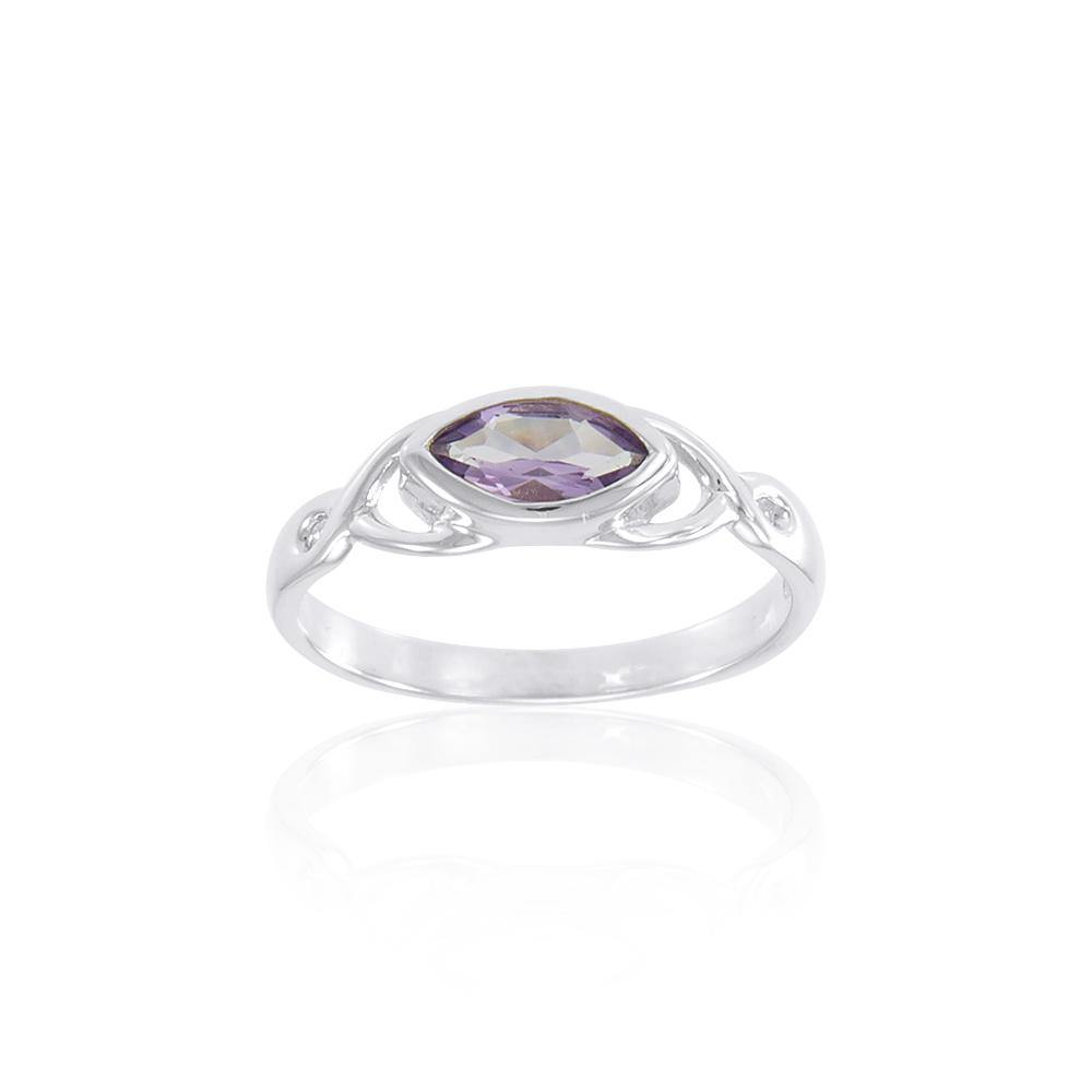 Celtic Knotwork Silver Ring with Gem TR1623