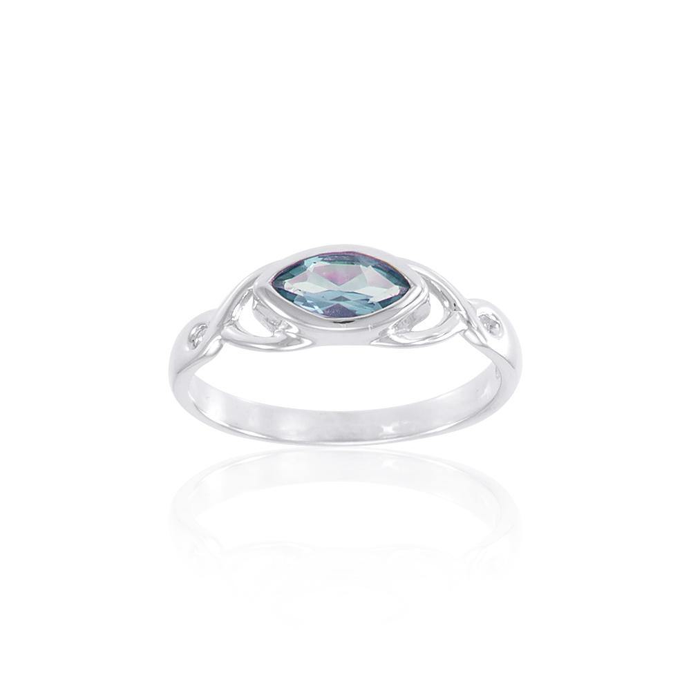 Celtic Knotwork Silver Ring with Gem TR1623