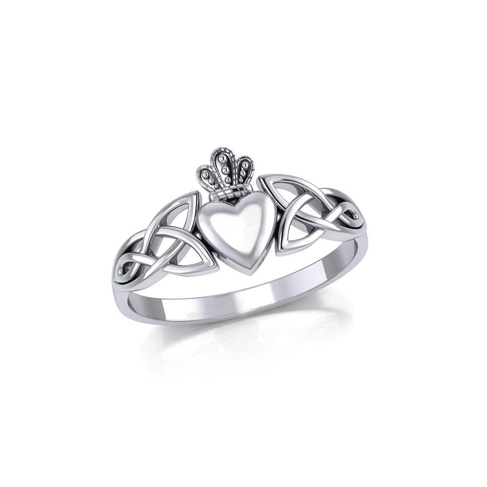 Irish Claddagh & Celtic Knotwork Sterling Silver Ring TR1743