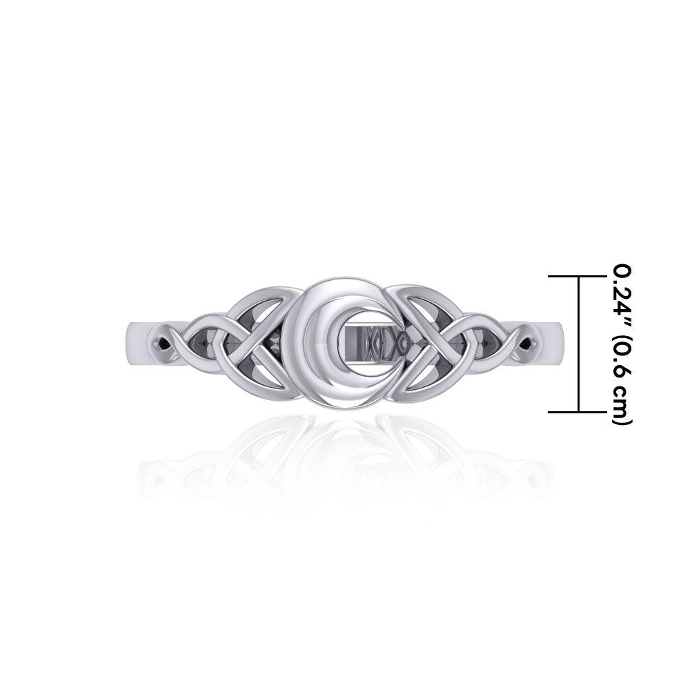 Celtic Knotwork Crescent Moon Sterling Silver Ring TR1802