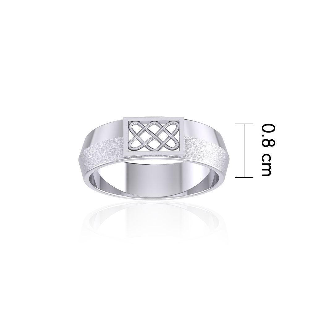 Beauty in geometry ~ Sterling Silver & Sand Brush Celtic Knot Ring TR1804